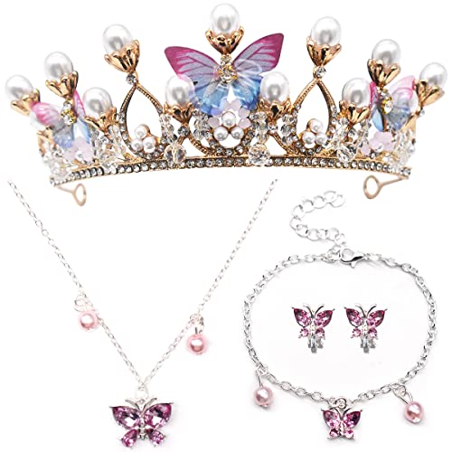 Zliger Diademe für Mädchen Schmetterling Tiara Schmetterling Tiara Prinzessin Mädchen Krone Kostüm Stirnband Braut Hochzeit Haarschmuck für Cosplay Geburtstag Feier Feiertag Party Geschenk