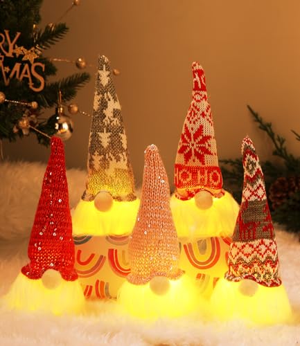 5 Stück Weihnachtsdeko Figuren Weihnachtswichtel mit Licht,...
