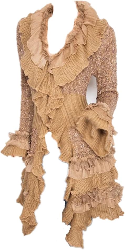 Women Victorian Boho Crochet Cardigan Gothic Steampunk Open Front Knit Sweater