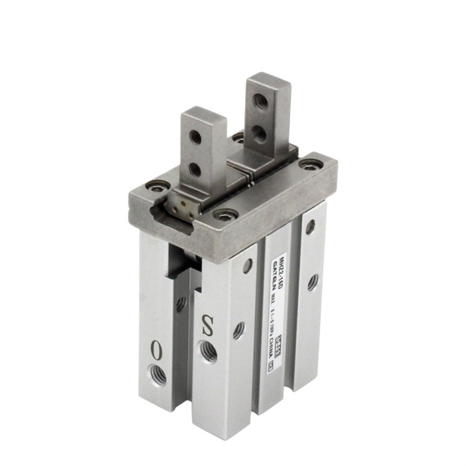Cylindre à doigt pneumatique MHZ2 32D double effet et pinces alu de guidage