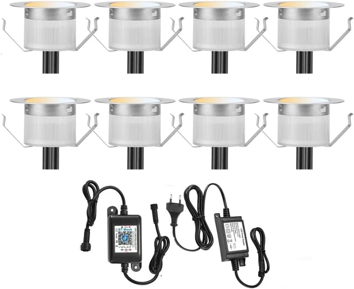Juego de 6 focos LED empotrables con Bluetooth, 1 W, blanco cálido, blanco frío, 3 en 1, 3000 K-6000 K, diámetro de 45 mm, IP67, resistente al agua, foco LED empotrable para exteriores, función