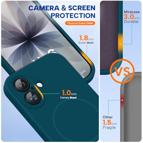Image of Miracase Magnetic for iPhone 17 Case, Compatible with MagSafe, Integrated Silicone Camera Control Cover, 3.0mm Thicken Shockproof Drop Protection Phone Case for 17,Teal