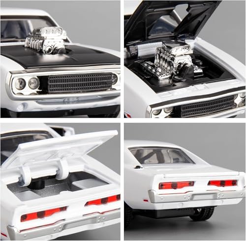Image of Alokik Enterprise 1:24 Big Fast and Furious 7 Dodge Charger 1970 Diecast Model Metal Pull-Back Car with Sound & Light and 4 Opening Doors Kids' Best Toy Vehicle Gift【White】