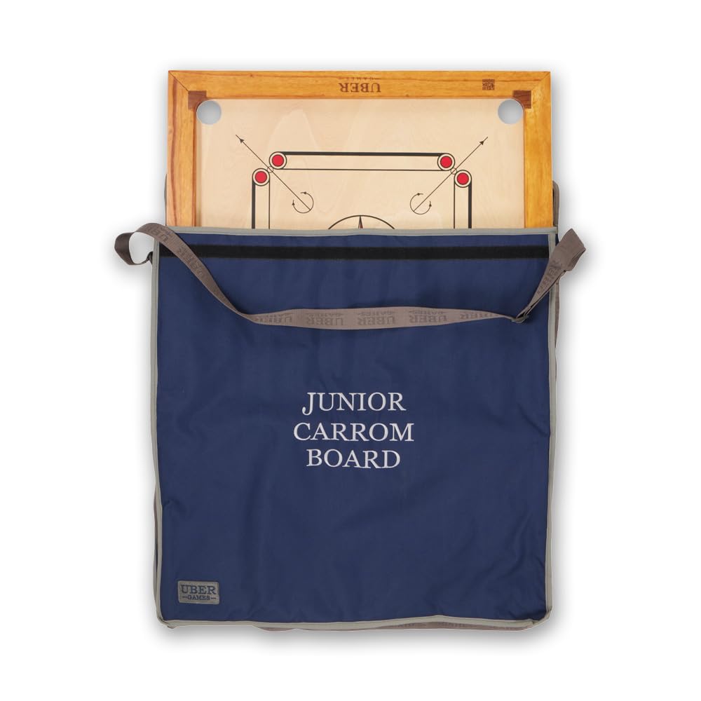 Uber Games – Junior Carrom Board Set & Carry Bag– 27 x 27 inch playing board Including Carrom Men, Striker & Powder – Entry Level set – Made in India – suitable for beginners, children & families