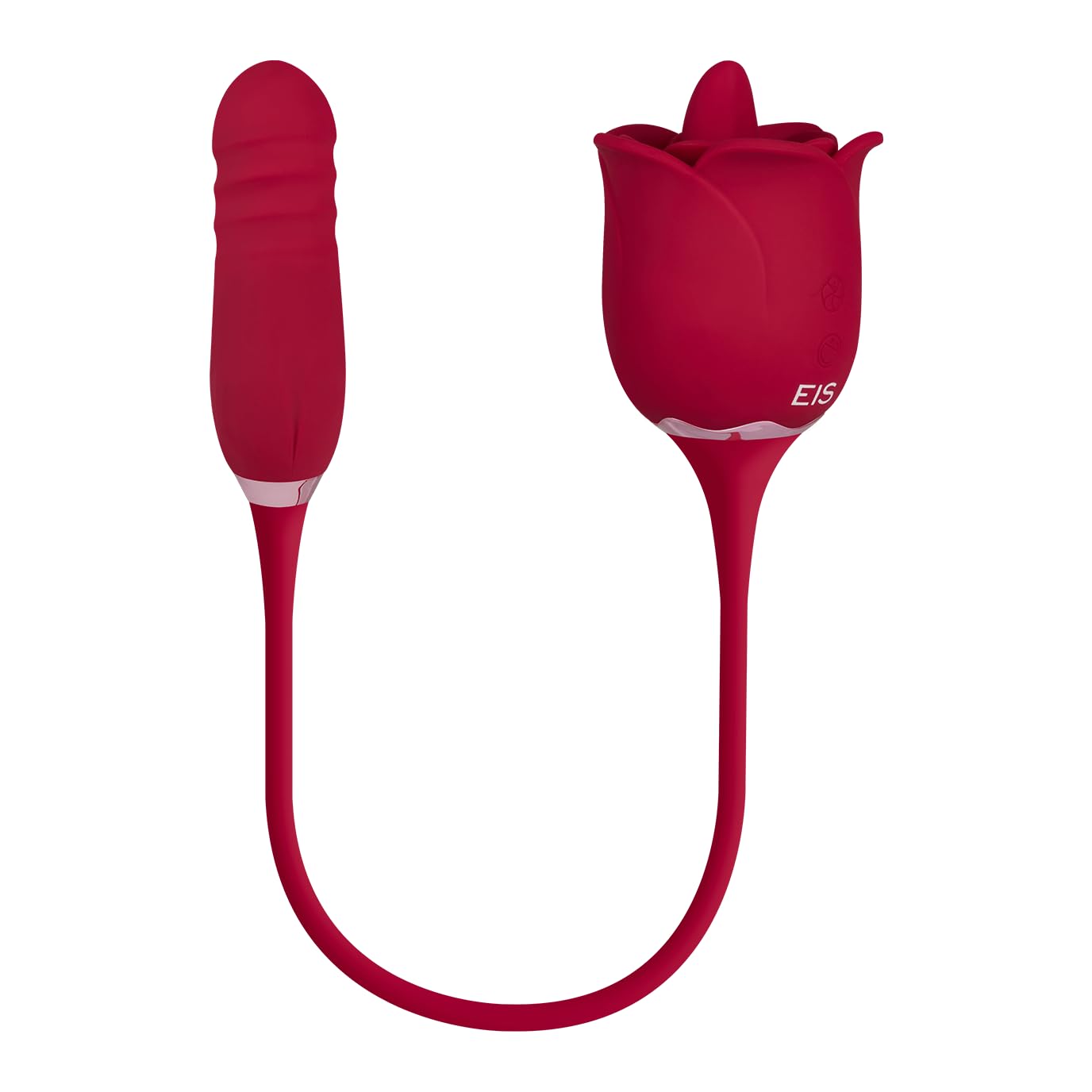 EIS, vibratore, vibratore da appoggio, mini vibratore, vibratore da appoggio a forma di rosa - 2 in 1, 39,8 cm, impermeabile, ricaricabile, silicone delicato sulla pelle