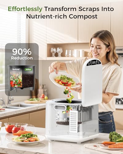 Image of Electric Composter for Kitchen, 2.5L (Max 3.3L) Smart Electric Kitchen Composter with Auto-Cleaning | Odorless | Low Noise | LED Display, Turns Food Waste to Fertilizer, Food Recycler for Home