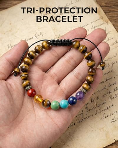 Image of 7 Chakra Bracelet for Men Women, Natural Healing Crystals for Anxiety Gift | 8mm Lava Rock Essential Oil Diffuser with Adjustable Cord, Spiritual Crystals Jewelry Yoga Gift, Energy Balancing, Unisex