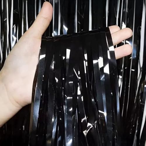 Image of Party Propz Black Foil Curtain for Decoration - 2 pcs (3ft x 6ft Each) Black Foil Curtain | Fringe Curtains for Decoration | Foil Curtains for Birthday Decoration | Frills for Decoration