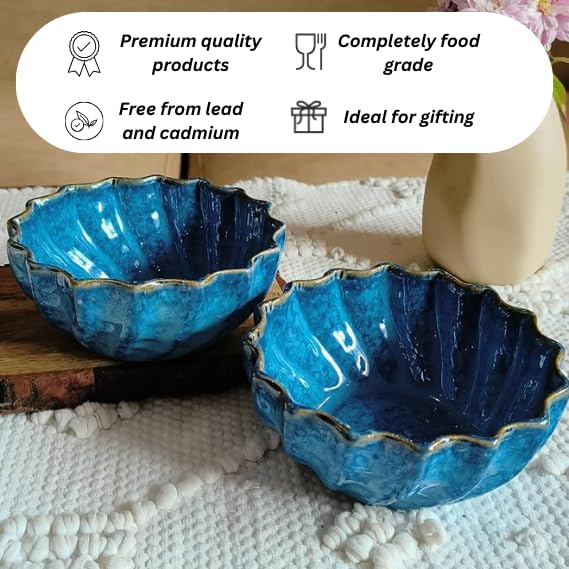 Image of Niyara Ceramic Printed Bowl Set of 2 | Premium Serving Bowls for Snacks, Soup & Desserts | Microwave & Dishwasher Safe (Blue Moroccan)