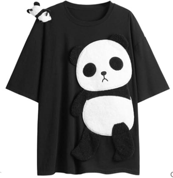 Amazon ジャング かわいい かっこいい レディース Tシャツ パンダ 半袖 女性 夏 韓国版 ゆったり サイズ 中長 上着 ファッション Tシャツ カットソー 通販