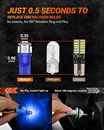 Image of SEALIGHT 194 LED Bulbs, 168 W5W 2825 LED Bulb 6000K Brilliant Blue Super Bright Replacement for Dash Board Light, License Plate Light, Dome Light, Map Light,Courtesy Light (Pack of 10)