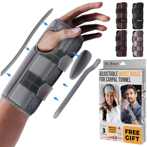 DR. BRACE Adjustable Night Wrist Support for Carpal Tunnel - FSA & HSA Eligible, Doctor Designed with Double Splint & Cushion for Pain Relief