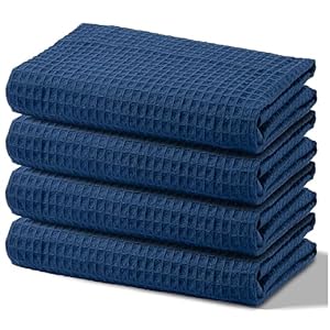 Kitchen Towels, 100% Turkish Cotton Dish Towels, Waffle Pattern Hand Towels, 12″x12″ Premium Dishcloths, Ultra Soft & Absorbent Washcloths, 4 Packs Reuseable Lint Free (Navy Blue)