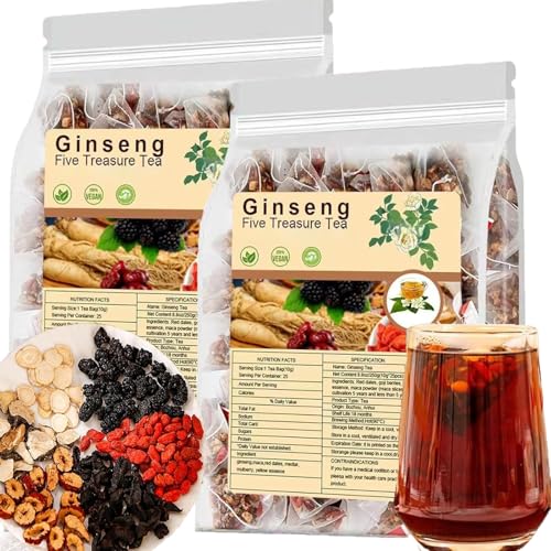 Ginseng Five Treasures Tea - Kidney Tea Wubao Herbal Ginseng Red Date Natural Chinese Cleanse for Men Women te de riñon Saludable Organica (2Pack-50Bags)