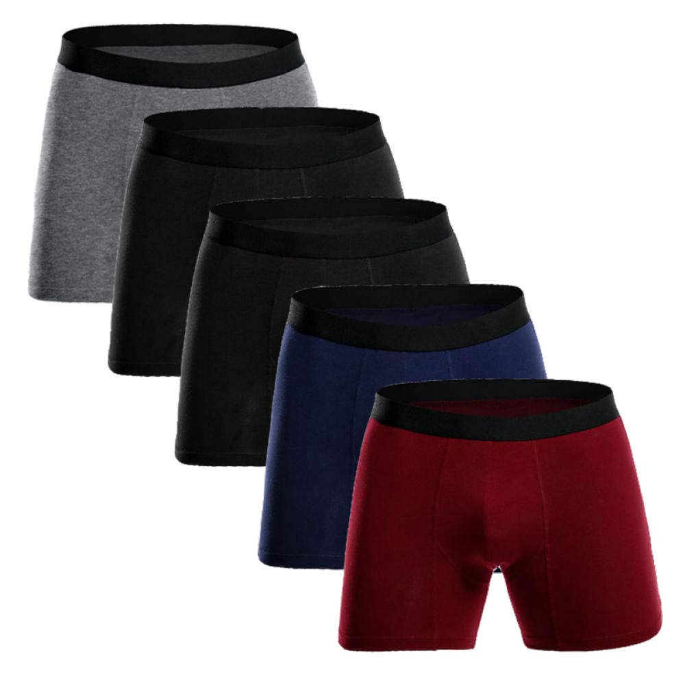 BLOMDE Calzoncillos Hombre Boxer Algodón Piernas largas Hombres Boxers Ropa Interior Soft Boxer (Pack de 6)-4 Colores Agregar Negro_S
