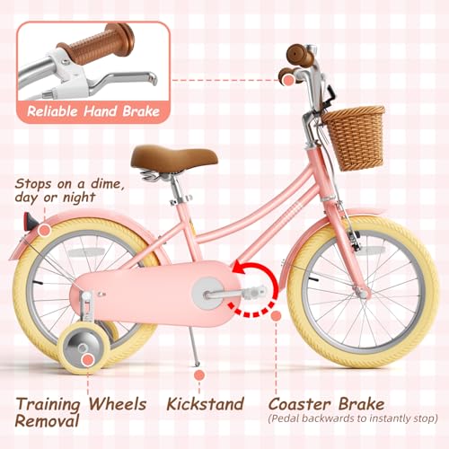 Image of Glaf 12 14 16 18 20 24 Inch Girls Bike for 2-15 Years Old | Kids Bike Bicycle,with Training Wheels, Toddler Bike,Girls Cruiser Bicycle, with Adjustable Seat and Handlebar