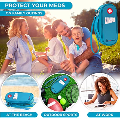 Pracmedic Bags Epipen Carrying Case- Holds Epi Pens, Auvi Q, Epinephrine, Inhaler, Medicine Syringe, Diabetic Supplies, Portable And Insulated, Travel Medicine Bag For Emergencies, Updated (Teal) #TOP4