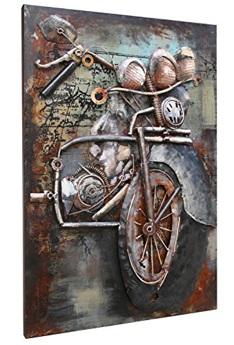 Asmork 3D Metal Art - 100% Handmade Metal Unique Wall Art - Stereograph Oil Painting - Home Decor - Ready to Hang Sculpture Artwork (Motorcycle (20 x 30 inch))