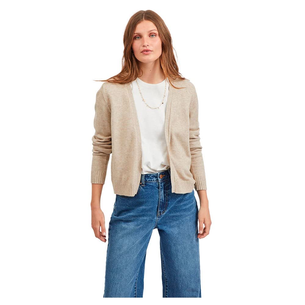 Vila Women's VIRIL Short L/S Knit Cardigan-NOOS Cardigan Sweater, Opacity, Natural Melange, L Regular
