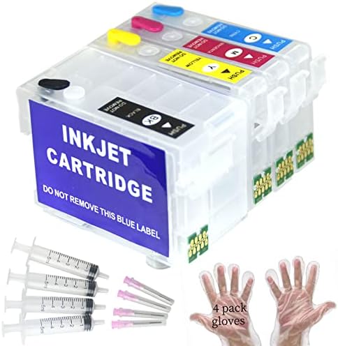 Replacement Refillable Ink Cartridges Compatible Sublimation Ink Cartridges for WF-7720 WF-7710 WF-7620 WF-7610 WF-7210 WF-7110 WF-3620 WF-3640,4Pcs Auto Reset Chips Reusable Empty Ink Cartridges Kit