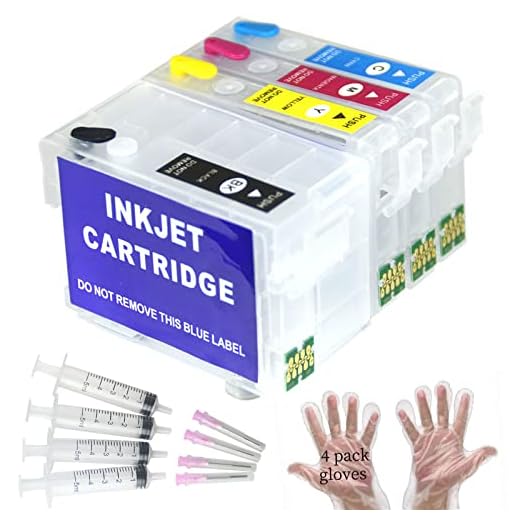 Replacement Refillable Ink Cartridges Compatible Sublimation Ink Cartridges for WF-7720 WF-7710 WF-7620 WF-7610 WF-7210 WF-7110 WF-3620 WF-3640,4Pcs Auto Reset Chips Reusable Empty Ink Cartridges Kit