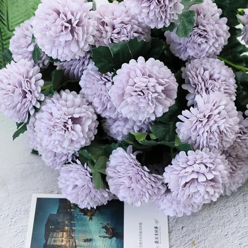 Image of Art Street Artificial Chrysanthemum Flower Bunch| Silk Purple Hydrangea Flower for Home| Bedroom, Living Room & Office Decoration |11 Inch (Without Vase)