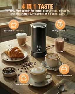 2026 Upgrade 4-in-1 Electric Milk Frother, Automatic Milk with Hot Froth, Heat Milk, Cold Froth & Hot Chocola Modes and Large Capacity,Magnetic Foam Technology Coffee Frother for Latte & Cappuccino