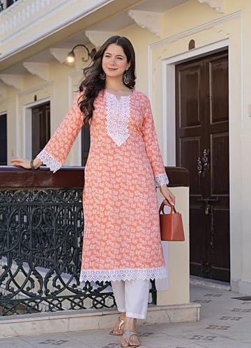 Image of Women's Pure Cotton Regular Fit Floral Printed A-Line Kurta
