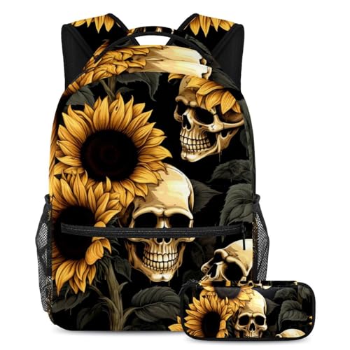 Sac à dos de jour crâne et tournesols multicolore pour le lycée