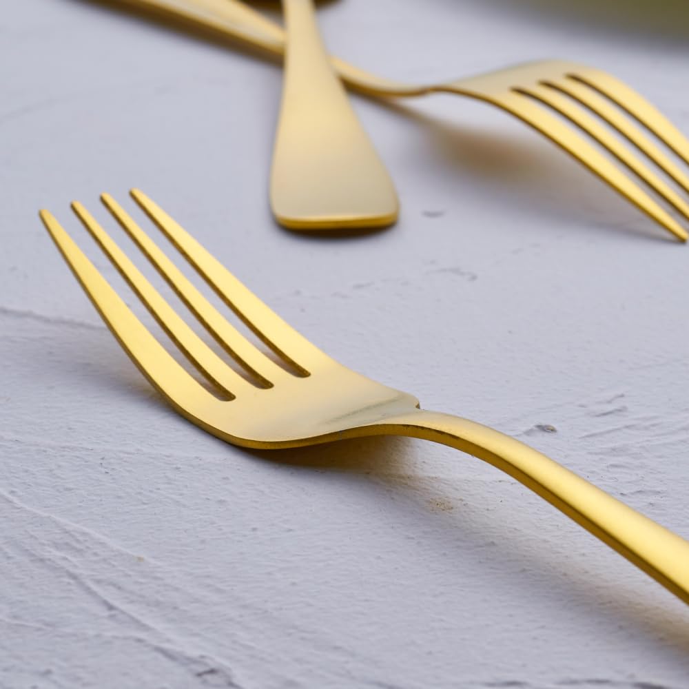 Matte Gold Dinner Fork Set, GoGeiLi 8.0-inch Stainless Steel Satin Finish Fork Silverware, Gold Flatware Table Fork Set of 6, Dishwasher Safe — Amazon image 5