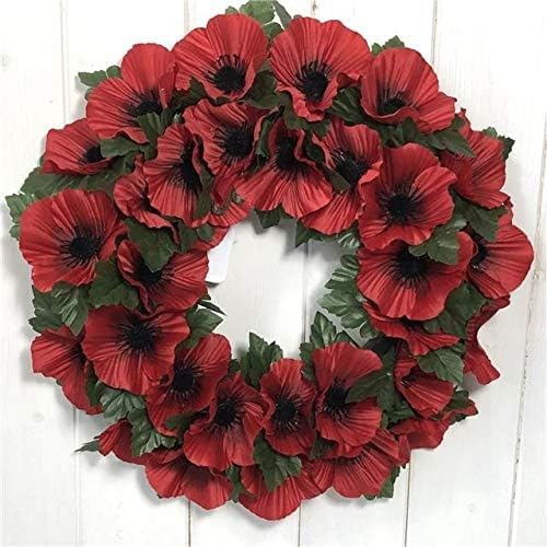 Artificial Poppy Wreath - Red Poppies with Leaves