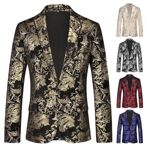 Cambkatl Stylish Shiny Blazer for Men Slim Fit Dinner Prom Wedding Banquet Party Floral Tuxedo Suit Jackets Sports Coat2