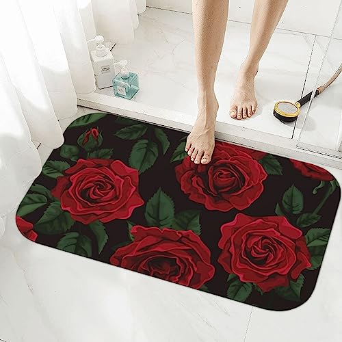 Tapis de bain séchage rapide à motif rose rouge absorbant
