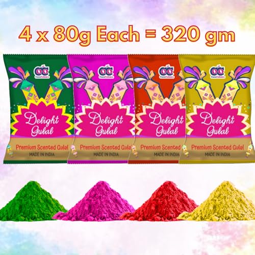 Image of Premium Scented Organic Gulal Holi Colors | Pack of 4-320gm Organic Holi Colours for Holi Celebration | Skin Friendly Natural Gulal for Holi | Chemical-Free, Vibrant Long-Lasting Colors