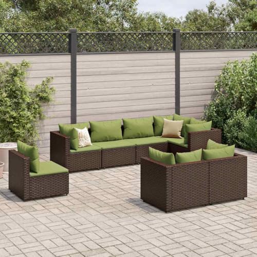 WHOPBXGAD 8 Piece Patio Lounge Set with Cushions Brown Poly Rattan Outdoor Furniture, Weather...