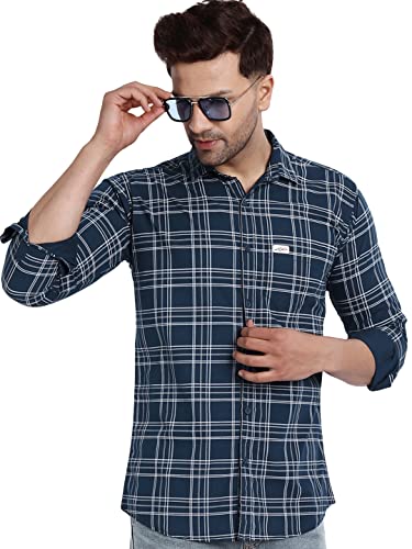 Image of Majestic Man Slim Fit Cotton Casual Check Shirt for Men