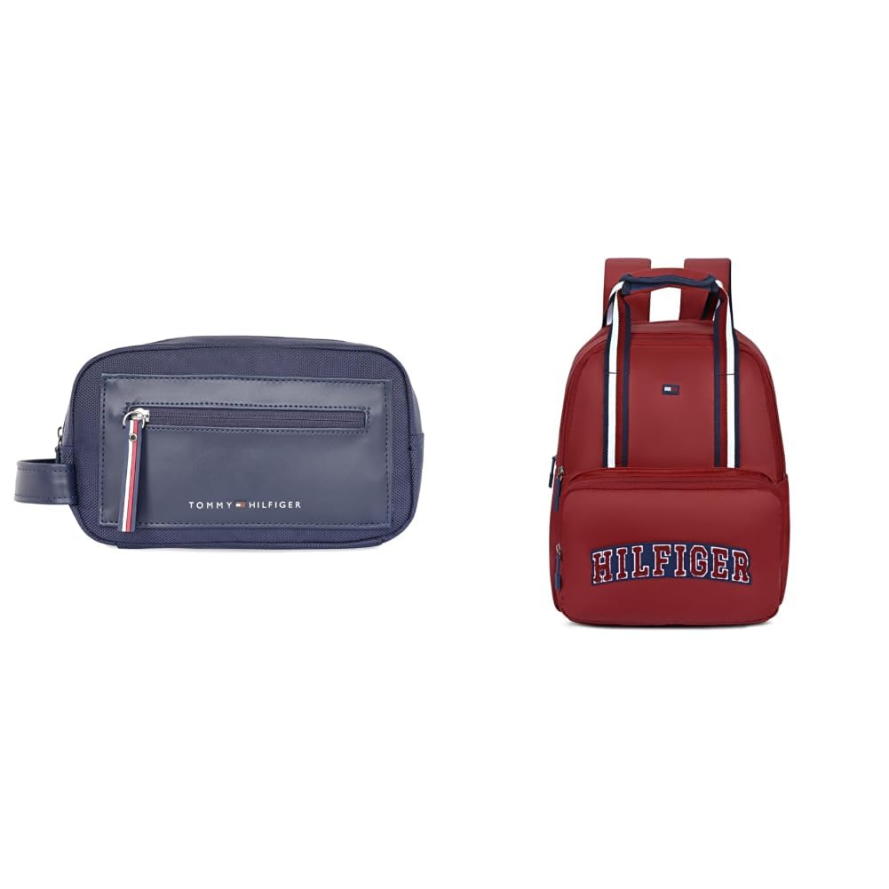 tommy hilfiger Unisex Grayling Polyester Toiletry Travel Kit - Navy + Compact School Backpack for Kids & Toddlers Giggle - Red | Lightweight Twill Water-Resistant Student Bag with Bell-picture-10