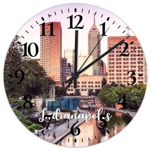 12-Inch Silent Wall Clock Skyline Indianapolis Cityscape