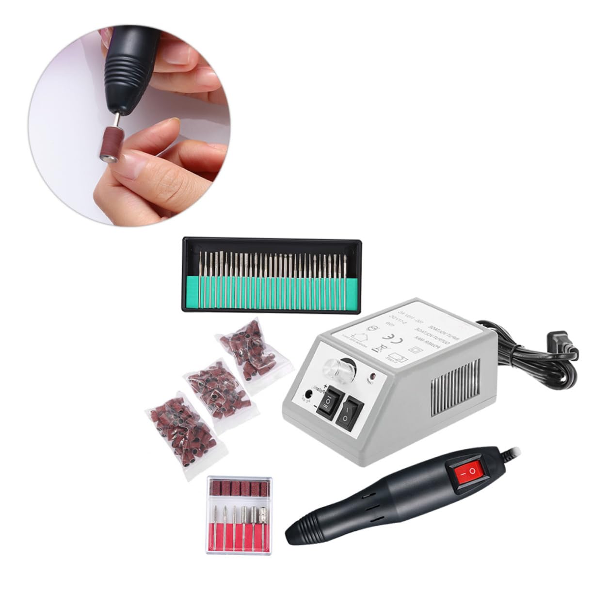 Taladro Eléctrico para Uñas 20000 Rpm, Kit de Manicura | 6 Puntas Estándar, Plástico y Metal, Agarre Cómodo, Uso Profesional y Doméstico