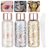 Set de 3 Gel Corporal Purpurina Escamas Sirena, Glitter Maquillaje Piel Cremosa Para Cabello Cuerpo Sombra de Ojos Uñas de...