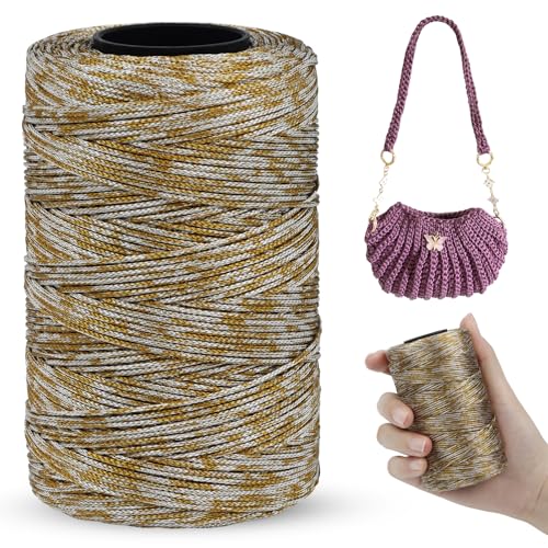 LEREATI Polyester Macrame Cord 1mm x 251yards Polyester Yarn for Crocheting Braided Polypropylene Cord Crochet Bag Cord Macrame Yarn for Crocheting, Handbag, Beading, DIY Crafts (Yellow-Camel)