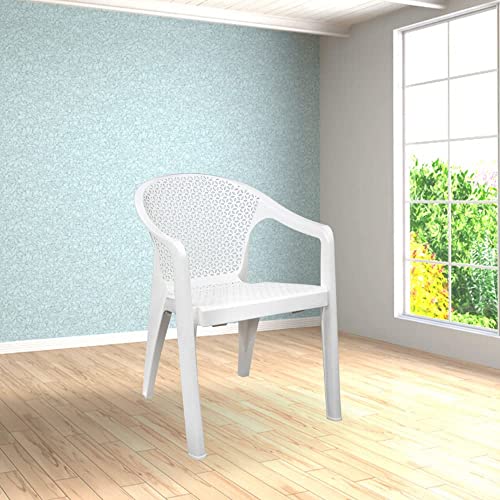 Image of ITALICA Oxy Plastic Arm Chair for Home /Glossy+Matte Finish Chair for Office, Living Room, Dining Room, Kitchen /Plastic Chairs for Balcony (5202, White, Set of 6 Chair, KFE)