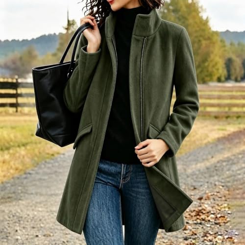 Trench Coat Women Zip Up Stand Collar Side Pocket Casual Jacket Fall Winter - image 2