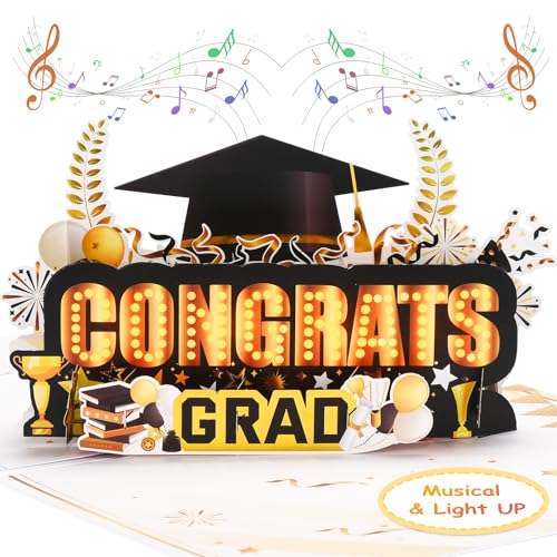 Image of VIVIKEN Graduation Cards, Musical Pop Up Congrats Grad 2026 Card with Light | 3D Popup Congratulations Graduation Gifts for 2026 High School College University Graduates for Son Daughter Grandson