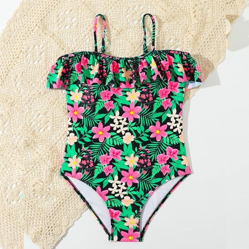 Girls Swimsuit One Piece Kids Spaghetti Strap Bathing Suit Ruffle Beach Floral Print Swimwear Swimming Suit Summer2