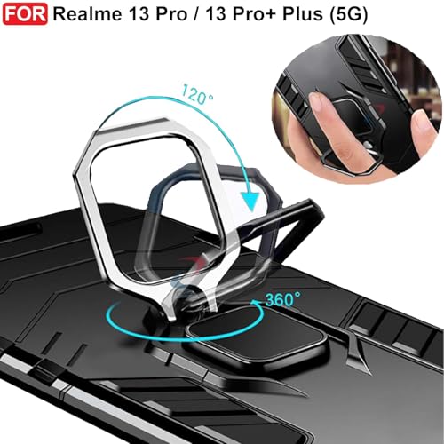 Image of AIBEX Armor Back Cover Compatible for Realme 14 Pro Lite /Realme 13 Pro 5G / Realme 13 Pro Plus 5G| Rugged Shockproof Case with Ring Holder & Kickstand | Military-Grade Protection |Magnetic Car Mount