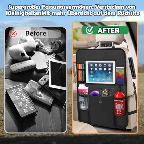 VCANIVR Rückenlehnenschutz Auto Kinder Autositz Organizer2 Stück Autositz Schutz Rückseite & Sitzschutz Wasserdicht Auto Organizer Kinder mit Berührbarem Tablet Fach