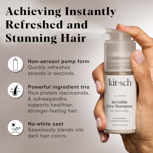 Kitsch Volumizing Rice Protein Dry Shampoo Powder - Dry Shampoo for Women & Men, No White Cast, Absorbs Oil, Non-Greasy, For Light-to-medium Hair Colors, Travel Size in Pump Form - Invisible 1oz - Image 3