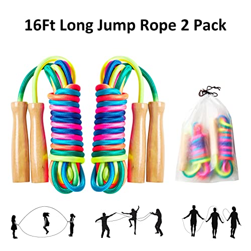 Cuerda de salto doble holandesa multicolor de 16 pies con mangos ergonómicos de madera 6
