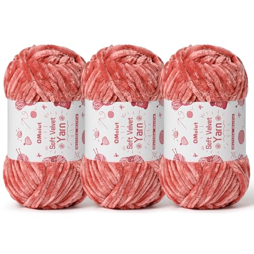 Image of 3x100g Fluffy Velvet Chenille Yarn for Crocheting and Knitting, 3x87.4yd Baby Yarn for Crocheting Soft, Crochet Chunky Yarn Amigurumi Yarns (3 Gray Pink)